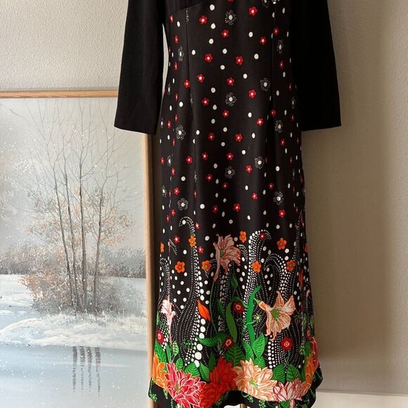 Vintage 60s 70s Mod Black Flower Power Maxi Dress‎ floral retro colorful medium - Picture 4 of 9